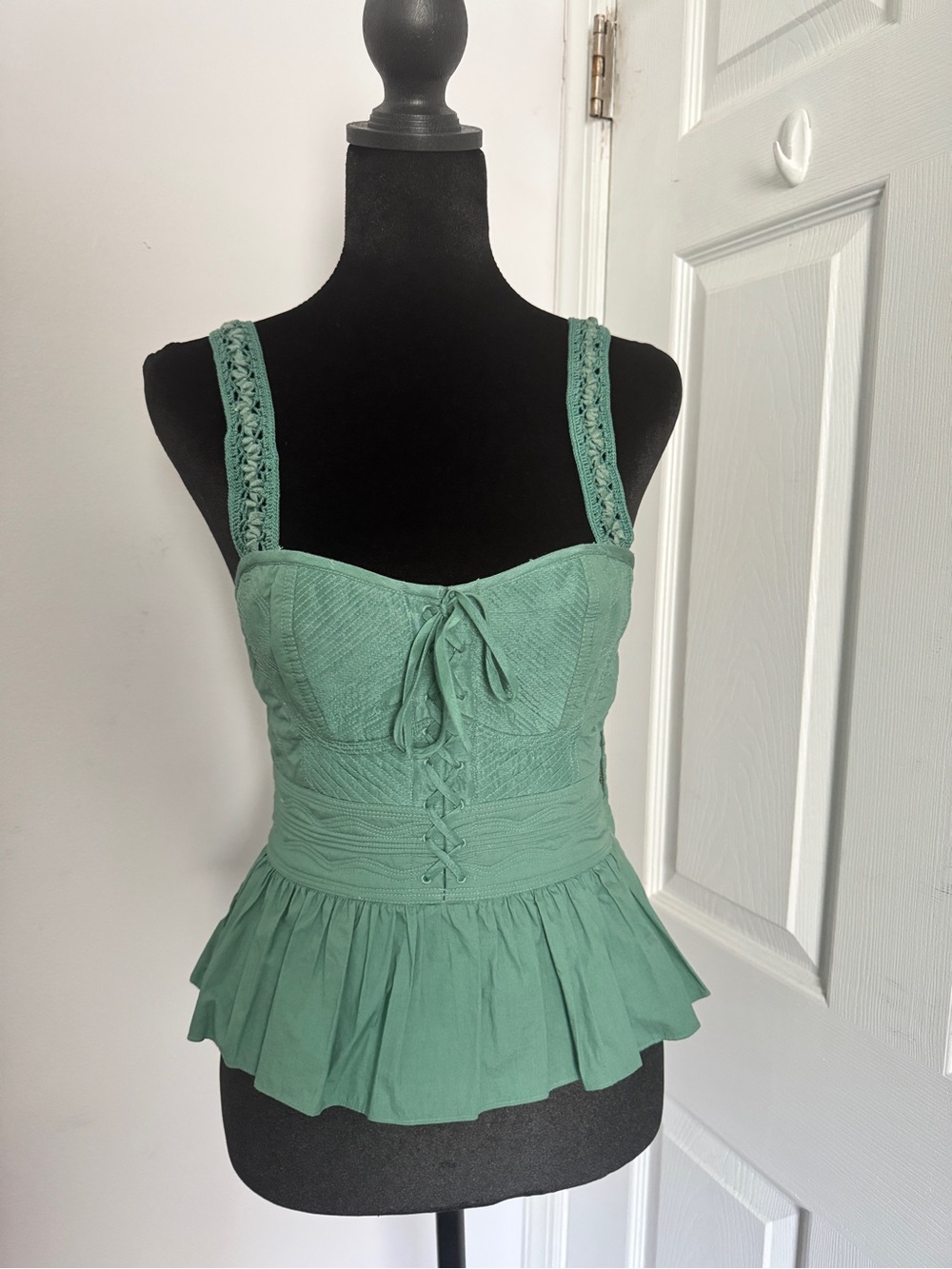 Ulla Johnson Seafoam Green Lace-Detail Peplum Tank